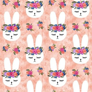 floral bunnies - spring easter - peach - LAD19