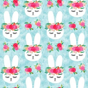 floral bunnies - spring easter - blue - LAD19