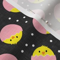 chicks in eggs - pink on grey - LAD19