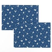 flying birds white on classic blue