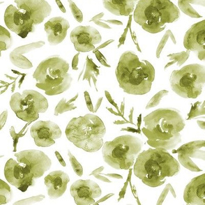 Olive green watercolor roses for modern minimal scandi home decor, bedding, nursery
