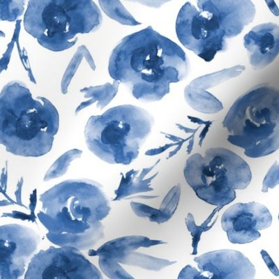 Watercolor blue roses love ★ painted tonal flowers for modern home decor, bedding, nursery