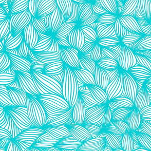 Turquoise line drawn petals in a repeat flower pattern