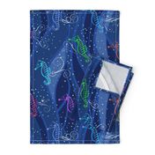 Seahorses Sing Large | Multi on Blue 