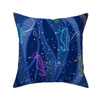 Seahorses Sing Large | Multi on Blue 