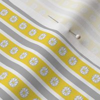 WHMS - Minimalist Daisy Ticking Stripes - White - Grey - Yellow - 2 inch repeat