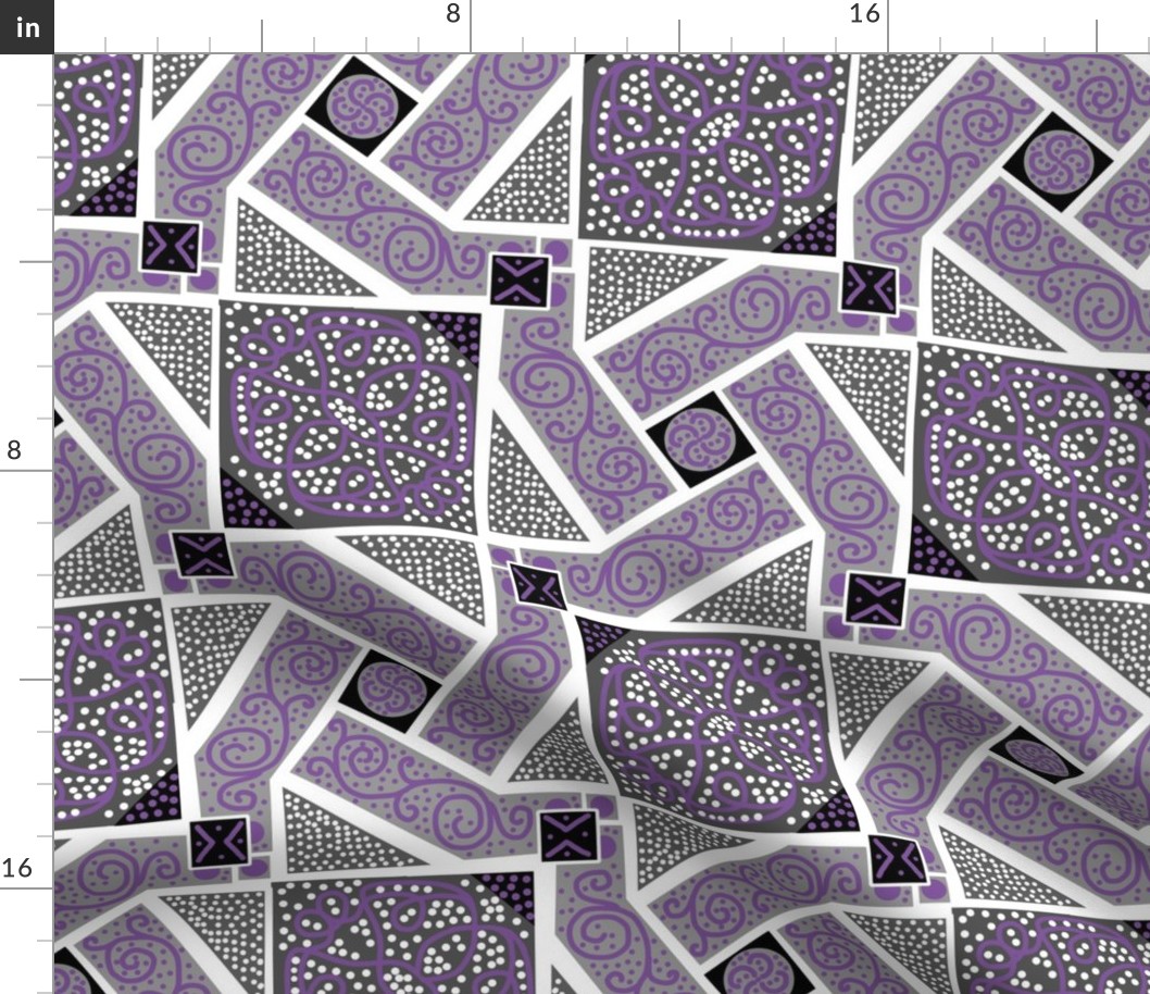 Purple and Gray Scrolls Whirling with Dots