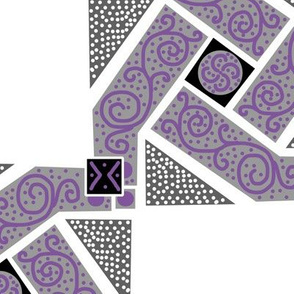 Purple and Gray Scrolls Whirling with Dots on White