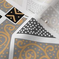 Beige and Gray Scrolls Whirling with Dots