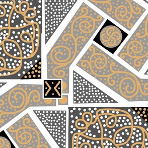 Beige and Gray Scrolls Whirling with Dots