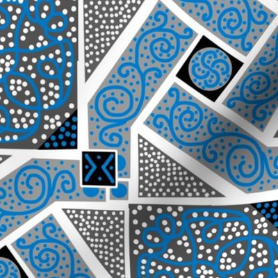 Blue and Gray Scrolls Whirling with Dots