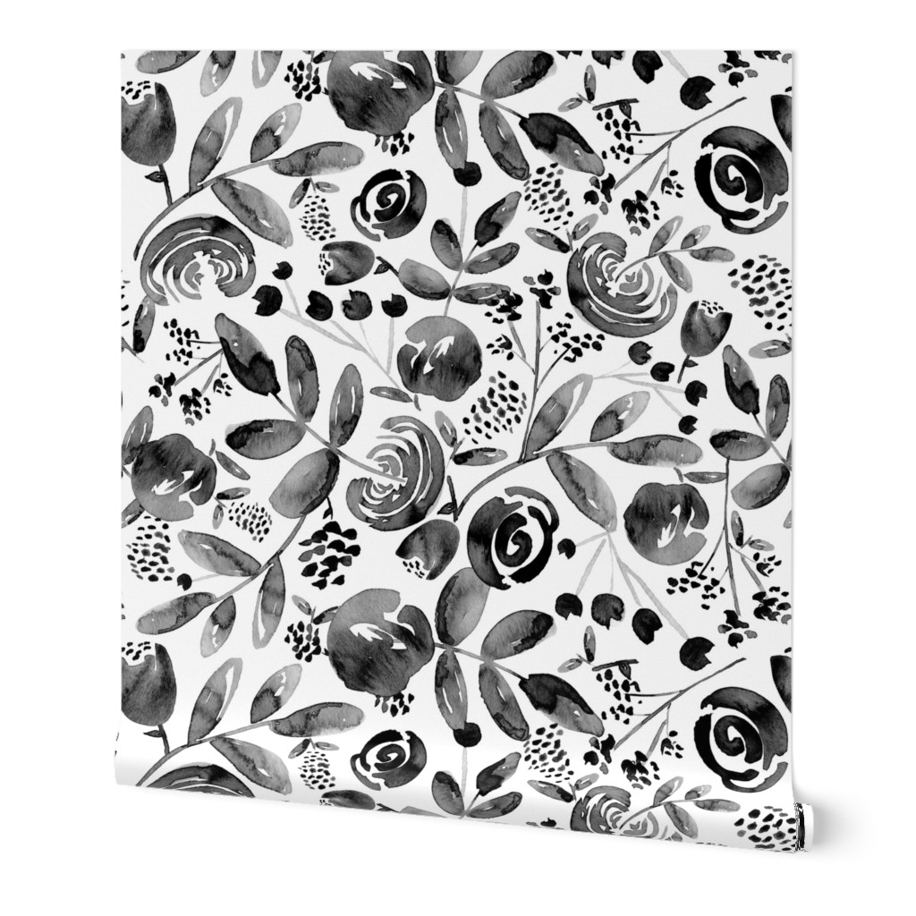 Bountiful Bouquet - Black and white watercolor floral - Jumbo Scale