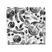 Bountiful Bouquet - Black and white watercolor floral - Jumbo Scale