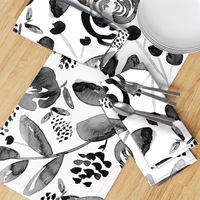 Bountiful Bouquet - Black and white watercolor floral - Jumbo Scale