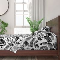 Bountiful Bouquet - Black and white watercolor floral - Jumbo Scale