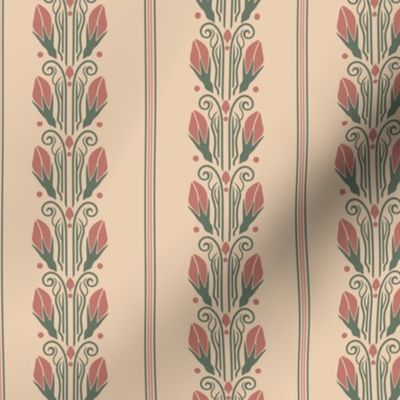 Rosedale Stripe: Copper Pink & Green Art Nouveau Floral 