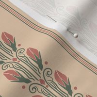 Rosedale Stripe: Copper Pink & Green Art Nouveau Floral 