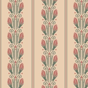 Rosedale Stripe: Copper Pink & Green Art Nouveau Floral 