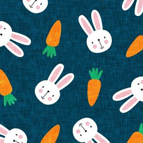 bunnies and carrots - dark blue  - easter spring - LAD19