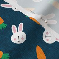 (small scale) bunnies and carrots - dark blue  - easter spring - LAD19