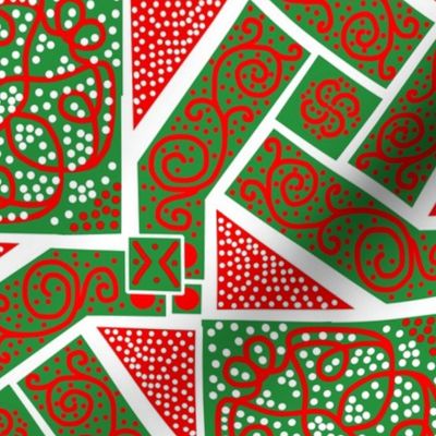 Christmas Red and Green Scrolls Whirling with Dots
