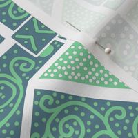 Mint and Sage Green Scrolls Whirling with Dots