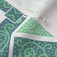 Mint and Sage Green Scrolls Whirling with Dots on White