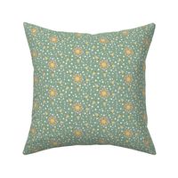 Small Art Deco Floral, Green, Yellow