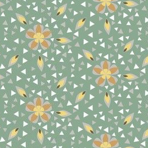 Small Art Deco Floral, Green, Yellow