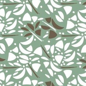 Mosaic Floral Abstract in White and Green