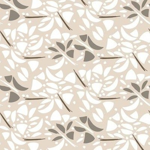 Neutral Floral Abstract in White and Khaki 