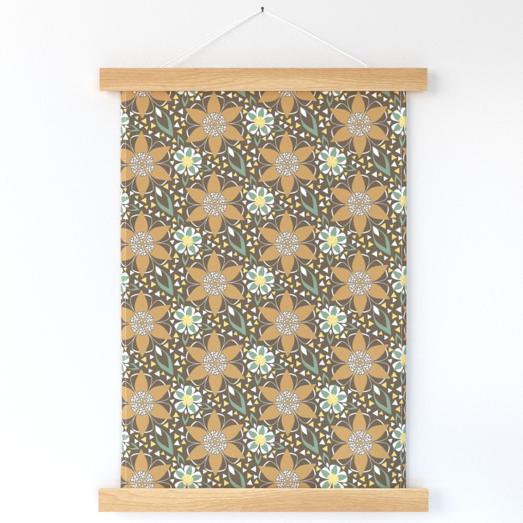 Art Deco Star Floral in Gold and Brown Earth Tone 