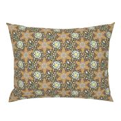 Art Deco Star Floral in Gold and Brown Earth Tone 