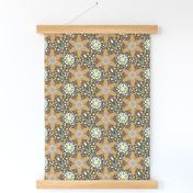 Art Deco Star Floral in Gold and Brown Earth Tone 