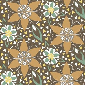 Art Deco Star Floral in Gold and Brown Earth Tone 