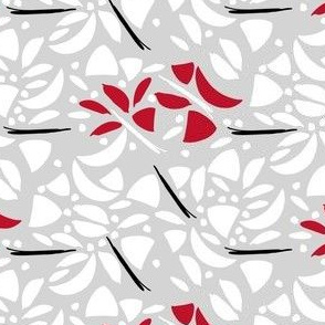 Abstract Floral in White, Gray, and Red 