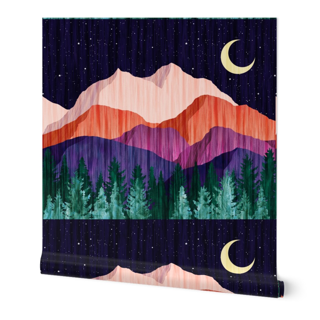 Moonlit Mountainscape - 1yd panel 