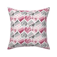 Valentine Hearts and Stripes, Pink, Gray 