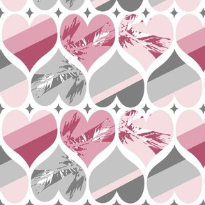 Valentine Hearts and Stripes, Pink, Gray 