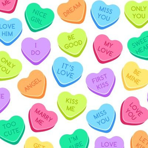 Candy hearts conversation on white 