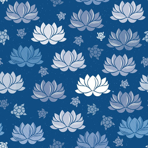 lily pond white on blue