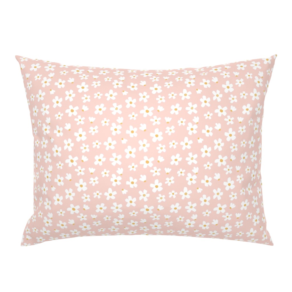 Daisy fabric in small - Pink and mustard yellow daisies