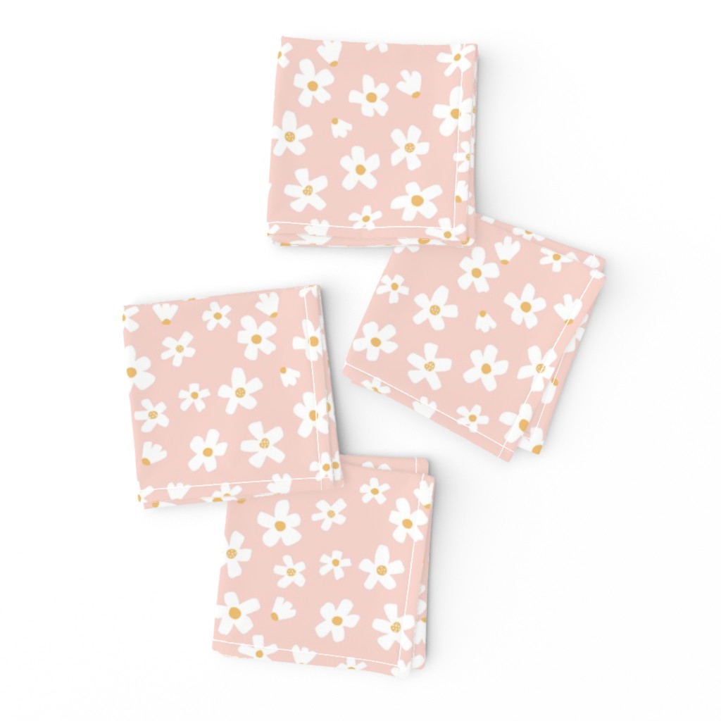 Daisy fabric in small - Pink and mustard yellow daisies