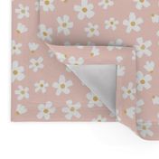 Daisy fabric in small - Pink and mustard yellow daisies