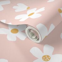 Daisy fabric in small - Pink and mustard yellow daisies