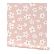 Daisy fabric in small - Pink and mustard yellow daisies