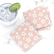 Daisy fabric in small - Pink and mustard yellow daisies