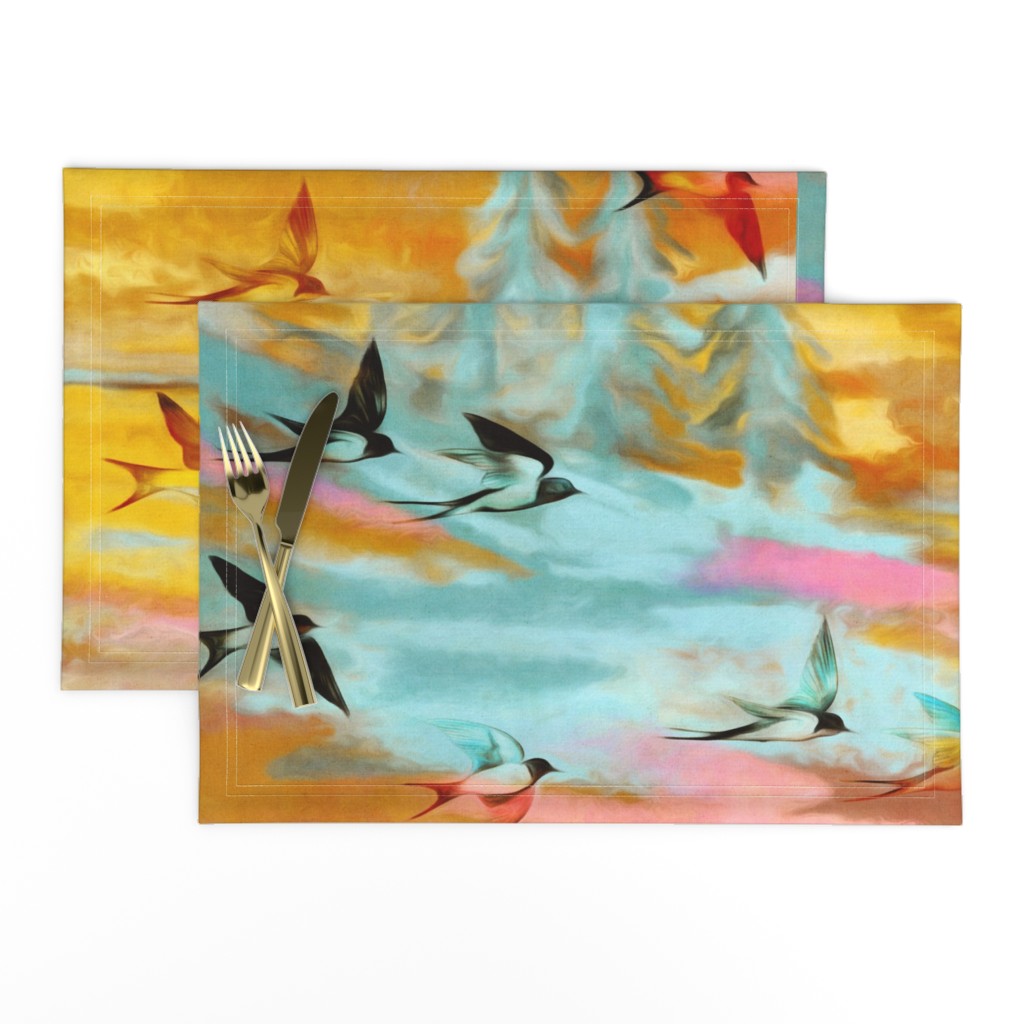 Abstract Landscape with Swallows at Sunset