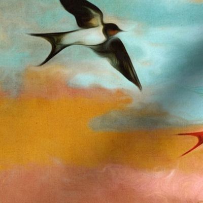 Abstract Landscape with Swallows at Sunset