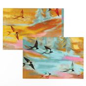 Abstract Landscape with Swallows at Sunset